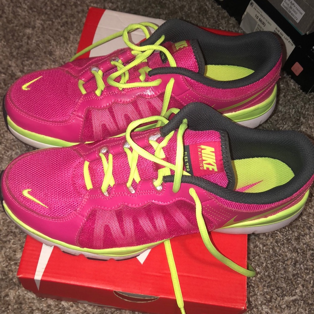 Size 10 pink/green Nike sneakers